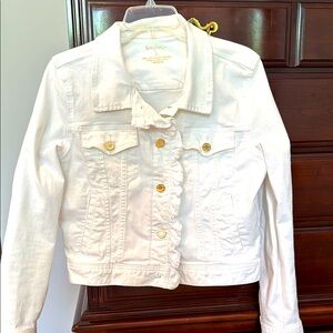 White Denim Jacket with Gold Buttons